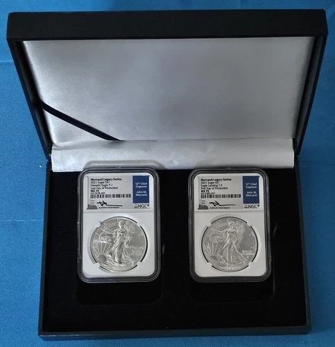2021 ASE MS70 TYPE-1 LDP & TYPE-2 FDP (2) COIN SET MERCANTI SIGNED LABELS