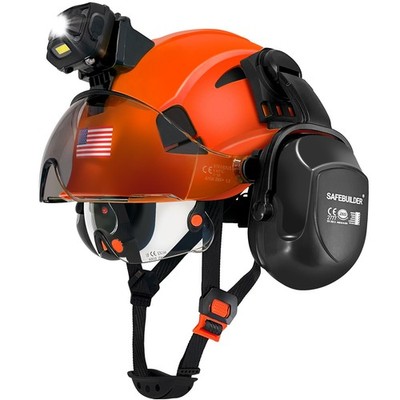Hard Hat ANSI Z89.1 Certified with Headlight & Visor Adjustable Ear Muffs