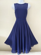 Ladies Hobbs Blue Chiffon Fit & Flare Occasion/Party Dress Size UK 12