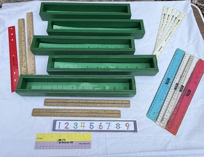 Montessori Number Rods Lot Wooden Boxes Math Learning Set & Assorted Rulers