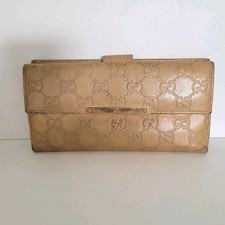 GUCCI GG Guccissima Logo Metal Bar Plate All Leather Wallet Long Bifold Beige