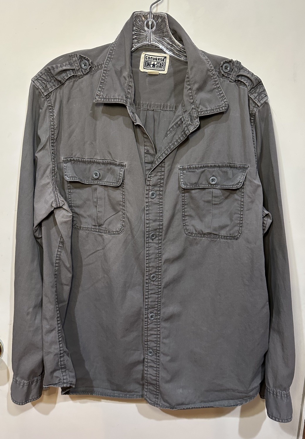 Women's Converse One Star Chocolate Brown Long Sleeve Button Up Shirt Size L