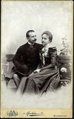 EXTRA SIZE (5 1/4 x 8 1/2) lovers, couple on bench, mustache, antique Cabinet Ca