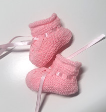 Pink Handmade Knitted Baby Booties INFANT 3 6 months Cuffed High Top