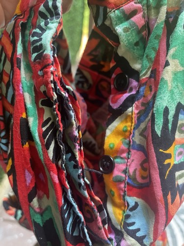 Vintage 90s Easy Shorts S Very Relaxed Fit Red Floral Print Elastic High Waist - Picture 6 of 6
