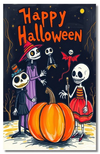 HALLOWEEN NAIVE FOLK ART PRINT 5X7 FUN WHIMSICAL BIZZARE & AT TIMES A BIT CREEPY