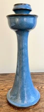 Tall 12" Jugtown Ware Blue Candle Holder Signed Candlestick NC Pottery
