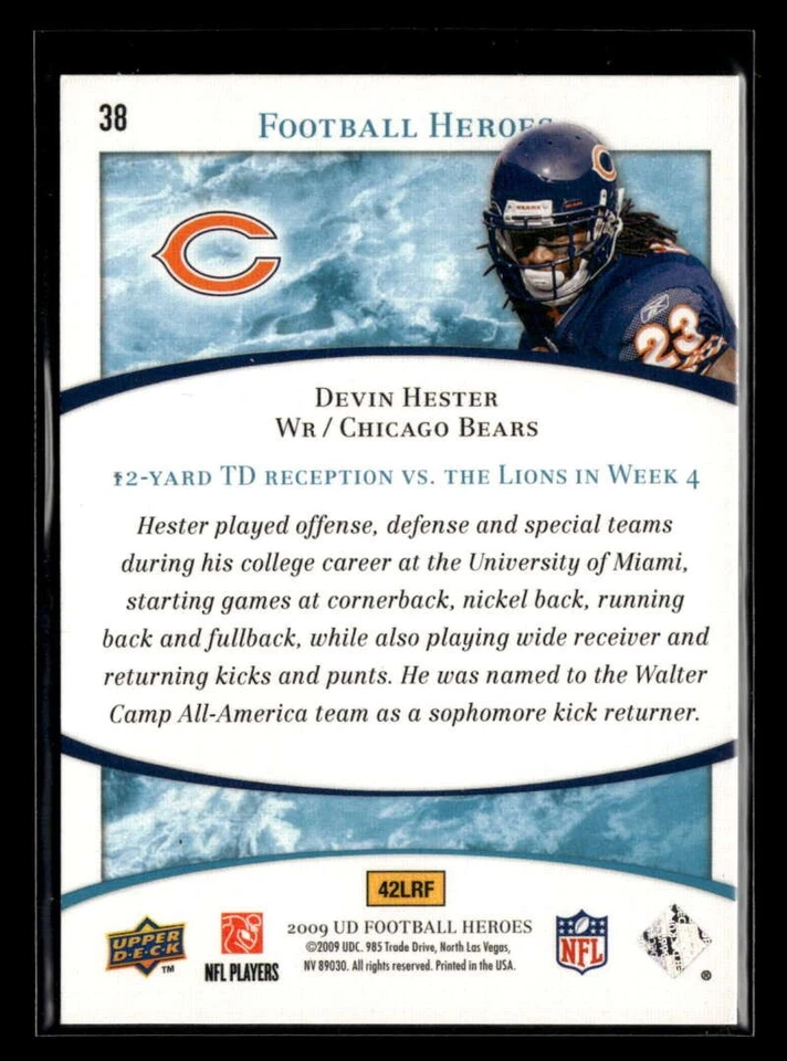 2009 Upper Deck Heroes Devin Hester Blue /99 #38 Bears FX4745 - Image 2 of 2
