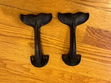 Cast Iron Whale Tail Wall Hook Nautical Decor Approx 6in Hats Coat Keys Set Of 2