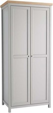 2-Door Wardrobe with Hanging Rail and Shelf – Grey Oak Effect Storage