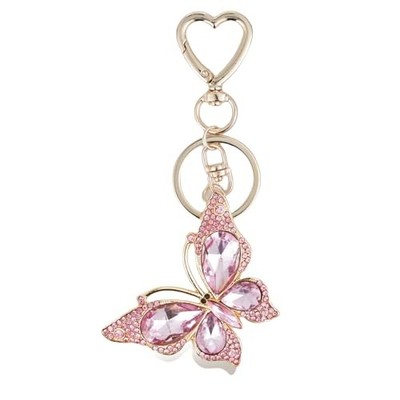 Weixiltc Charm Keychain for Women, Cute Heart Key Chain with Diamond Pink