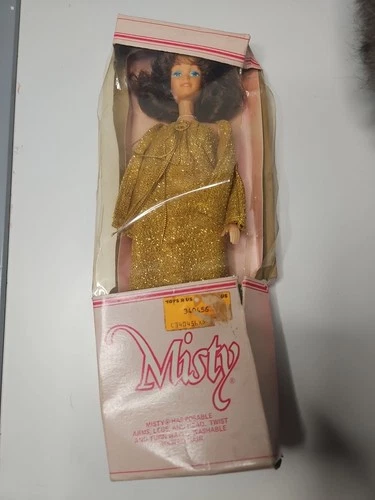 1981 Misty Fashion Doll Brunette, Gold Dress, In Box, Barbie Copy Vintage