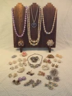 30 pc Vintage AB and Rhinestone Costume Jewelry, Coro, Lewis Segal, Monet