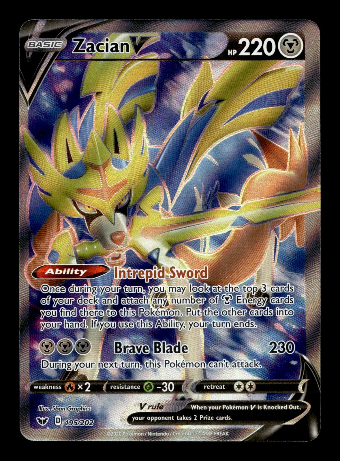 Zacian V Full Art 195/202 SWSH01: Sword & Shield Base Set Ultra Rare Pokemon TCG