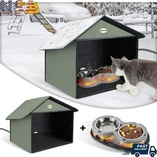 Outdoor Cat Feeding Station Heated Bowls Winter Shelter Feral Pet Feeding New