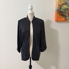 Alex Evenings Women sBlack Sparkle Sequin Evening Jacket Blazer Cocktail XL