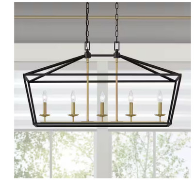 Home Decorators Weyburn 36'' 5-Light Black and Gold Farmhouse Chandelier