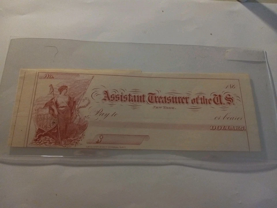 BILLETE SLING RARO VINTAGE AÑOS 1860 TESORERO DE LOS ESTADOS UNIDOS, NUEVA YORK Foto 2 de 4