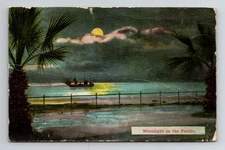 Postcard Moonlight on the Pacific - Posted Santa Barbara CA 1911