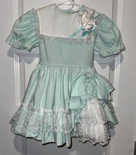 Vintage Martha s Miniatures We re Fussy Teal Blue Lace Dress USA Baby Girls Sz 4