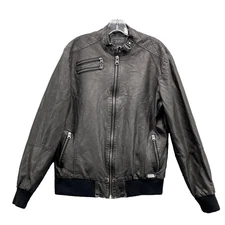 Buffalo Vegan Leather Bomber Biker Jacket Mens Medium Brown Jackson Moto Aviator