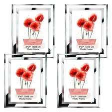 5x7 Glass Picture Frames Set of 4, Desktop Display Mirror Edge Bulk Photo Fra...