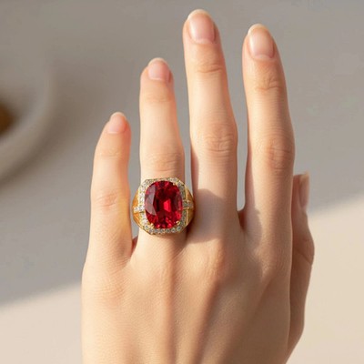 3.90 Ct Latest 2026 Oval Natural Ruby Diamond Wedding Gift Ring 14k Yellow Gold