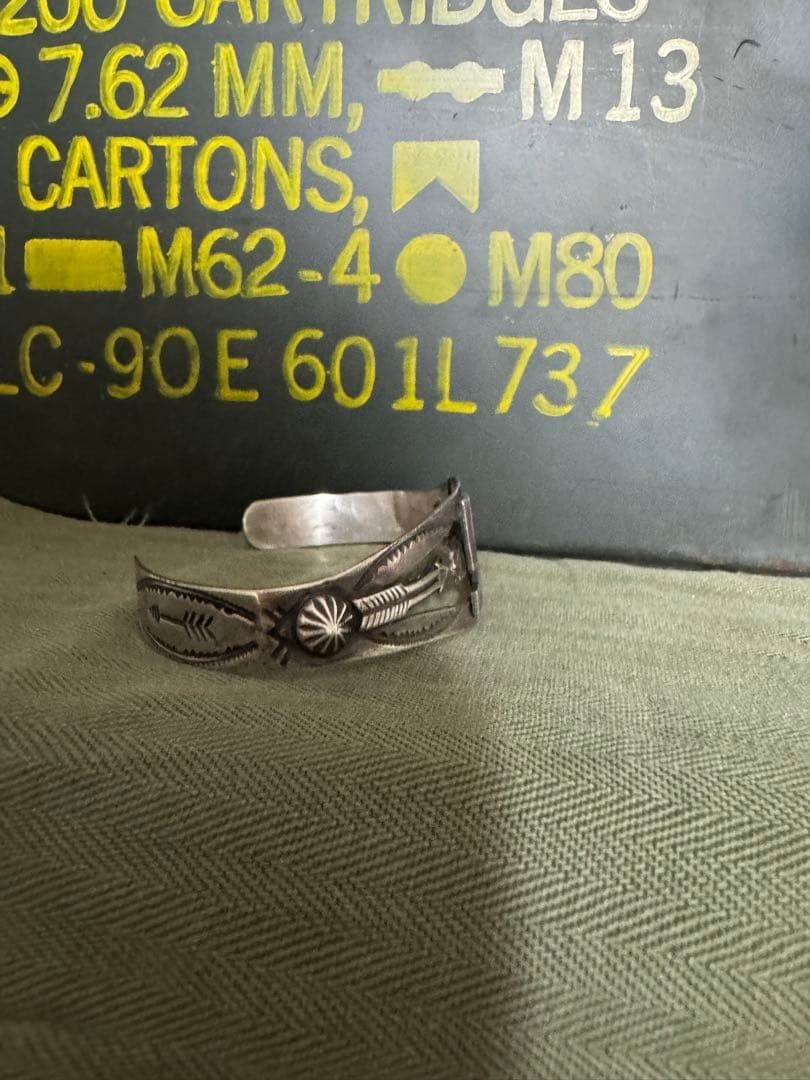 20s 40s Vintage Navajo Swastika Bangle Bracelet Sterling Silver