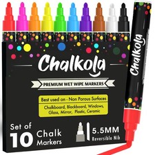 Chalk Pens Pack of 10 neon Colour Markers Used on Whiteboard Chalkboard Window