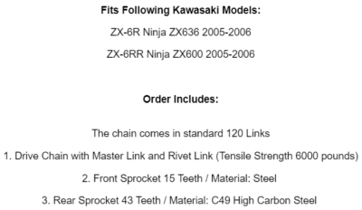 6こセット Drive Chain & Sprocket Kit Fits Kawasaki ZX600E Ninja ZX-6