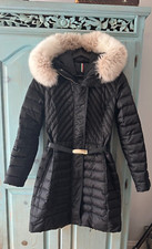 Gorski Women's Quilted Coat Size Xs Belted Black With Fox Fur