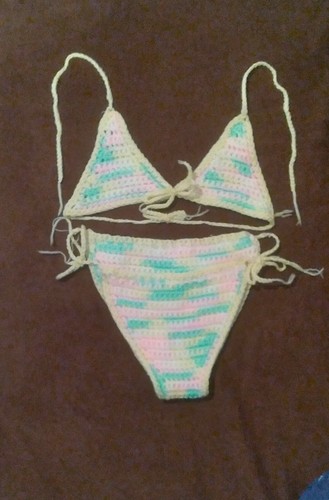 Vintage Handmade Crochet Multi-Color Bikini for Little Girl - Picture 2 of 9