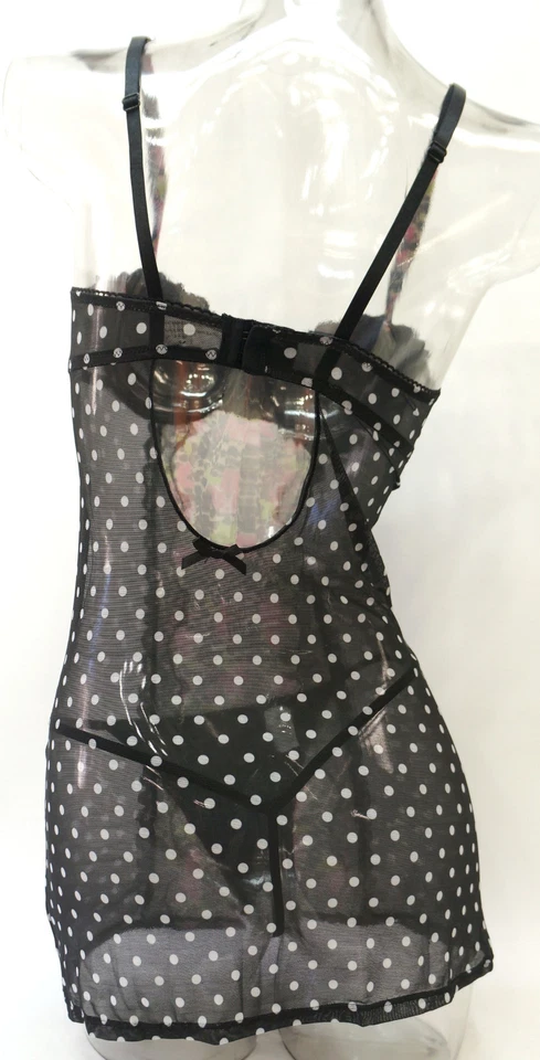 Conjunto de babydoll y tanga floral negra Biatta Intimates 34B para mujer Foto 4 de 4