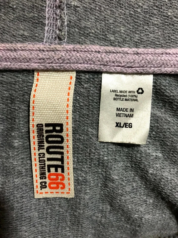 Moletom com capuz feminino Route 66 cinza mistura de algodão cordão zíper completo tamanho XL  - Imagem 3 de 4