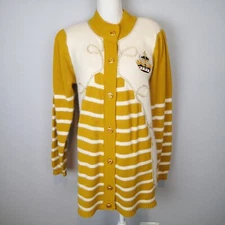 Vtg Cardigan Sweater M Angora Lambswool Bl Vango White cream  Mustard Gold crown