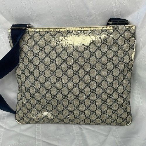 Gucci Monogram GG Supreme Flat Messenger Shoulder Crossbody Bag Navy Blue Beige - Picture 5 of 16