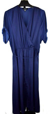 Karen Kane Maxi Dress Plus Size 1X Navy Blue Lightweight Short Sleeve Front Slit