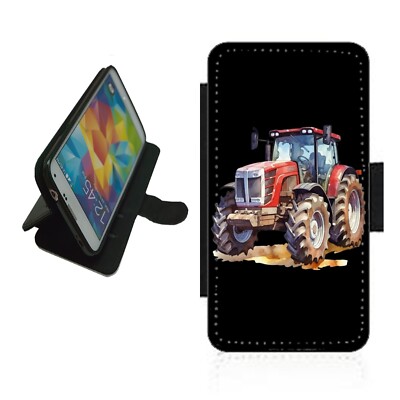 Traktor Handy Hülle Wallet Flip Cover für iPhone Samsung TRA1 Rot Bauer