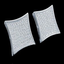 New Mens 14k White Gold Finish Lab Diamond Kite Square Screw Back Stud Earrings