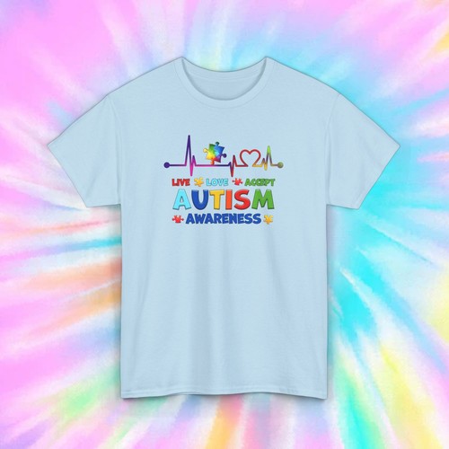 Live Love Accept Autism Awareness Shirt S-5XL Colorful Puzzle Heart Support Tee - Picture 10 of 12