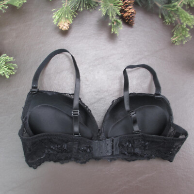 Rene Rofe Bra 34C Black Lace Padded Underwire Adjustable Clasp