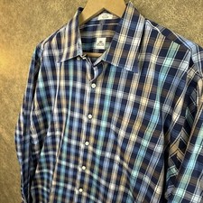 Peter Millar Shirt Mens Large Blue Plaid Long Sleeve Collared Buttons Up Cotton