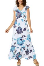 IMAN Global Chic Drapey Knit Tiered Maxi Dress White Floral
