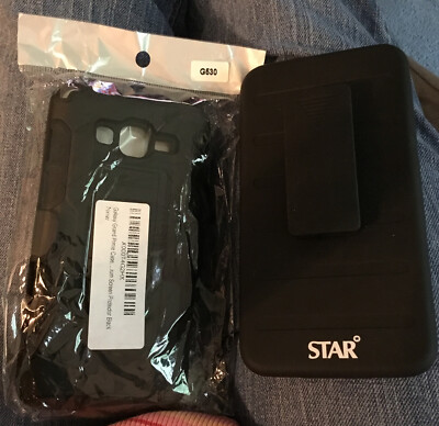 Set Of (2) Black Samsung Galaxy Grand Prime Star Case - One In Plastic, One Not