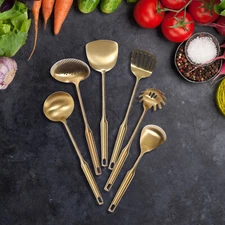 7pcs Kitchen Cooking Utensils Set Stainless Steel Serving Set with Stand Stylish