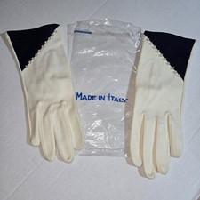 NWT NOS Vintage Blue White Cotton short GLOVES ARIS ITALY 7 Mother Pearl Button