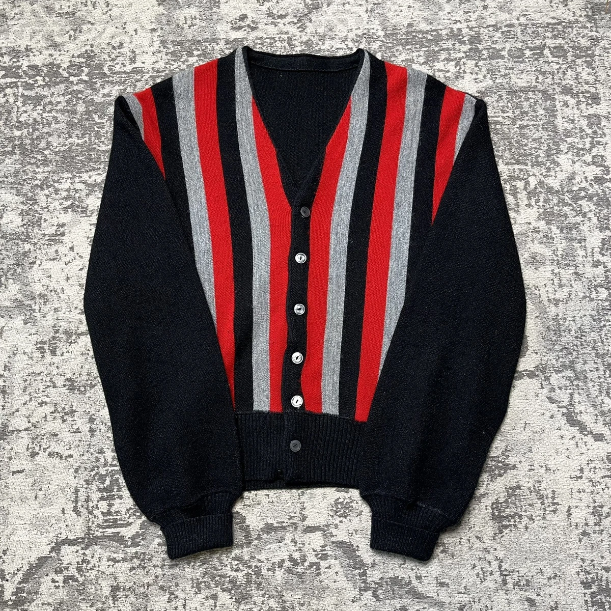 Vintage 50s 60s Vertical Striped Cardigan Orlon USA Grunge Cobain Cropped