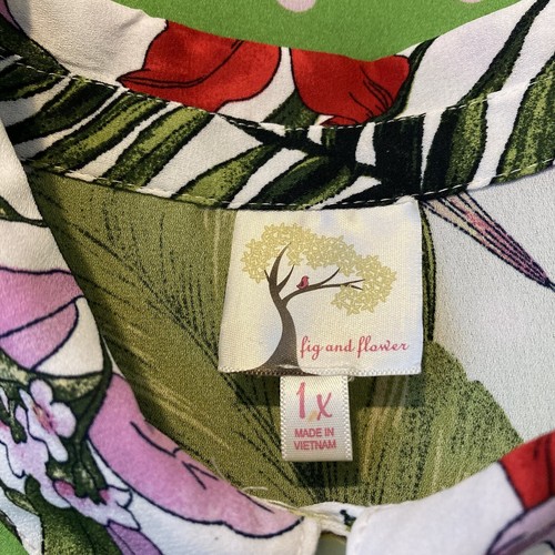 Fig & Flower Anthropologie Green Polka Dots & Multicolor Floral Print Blouse L - Picture 6 of 6