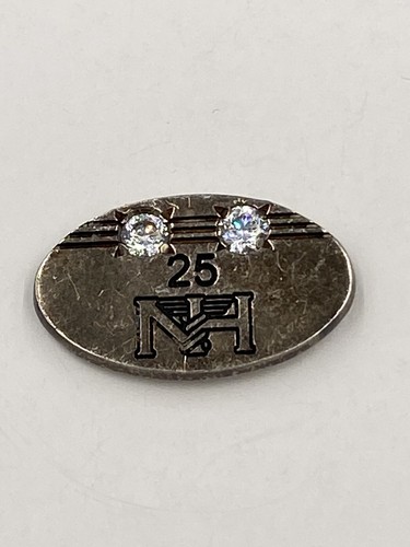Vintage Oval Shaped Silver Colored NH 25 Lapel Pin With Rhinestones READ