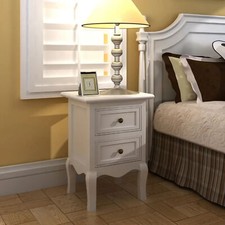 SET OF 2 TWO WHITE CABINETS NIGHTSTAND BED STANDS FRENCH STYLE MDF STORAGE H2H6